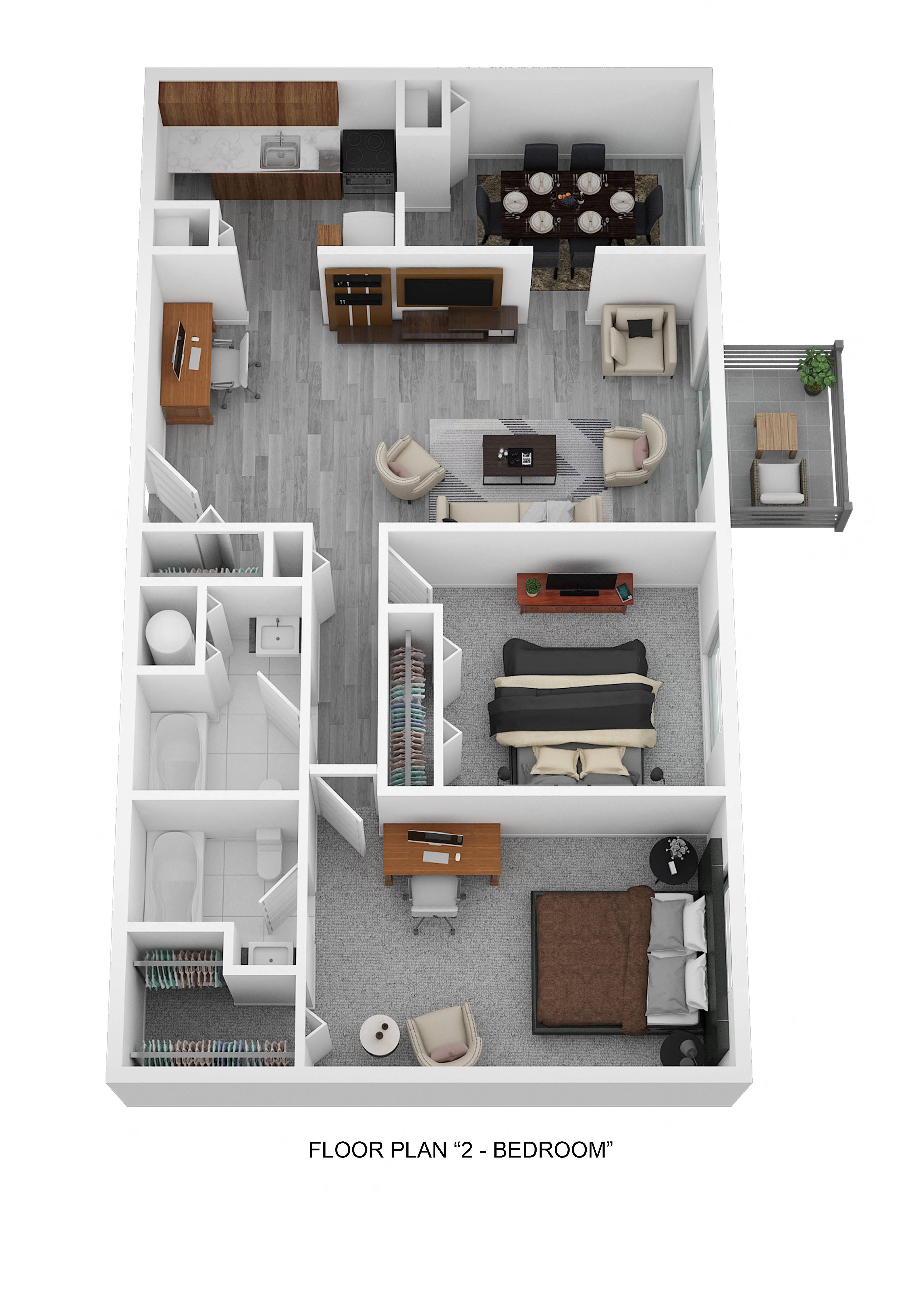 Floor plan for 2 beds, 2 baths, 1112 sqft